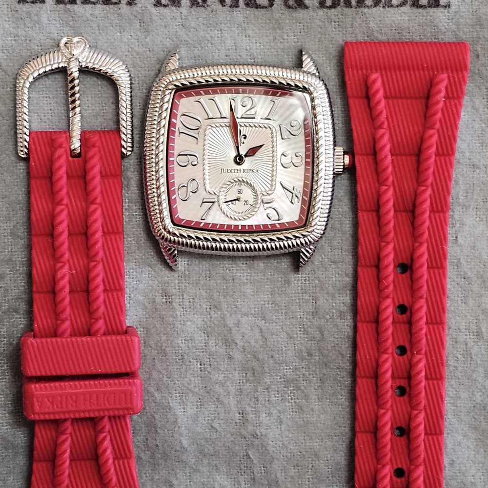 Judith Ripka Silver-Tone Watch with Red Accents and Red Strap - Picture 6 of 14